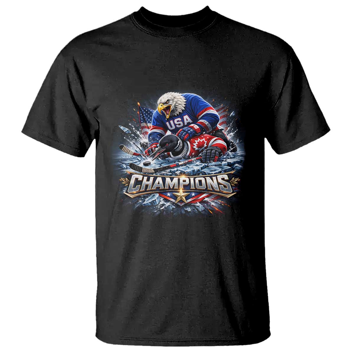 USA Ice Hockey T Shirt Eagle Dominates Canada 2026 Hockey Champions Graphic TS10 Black Print Your Wear