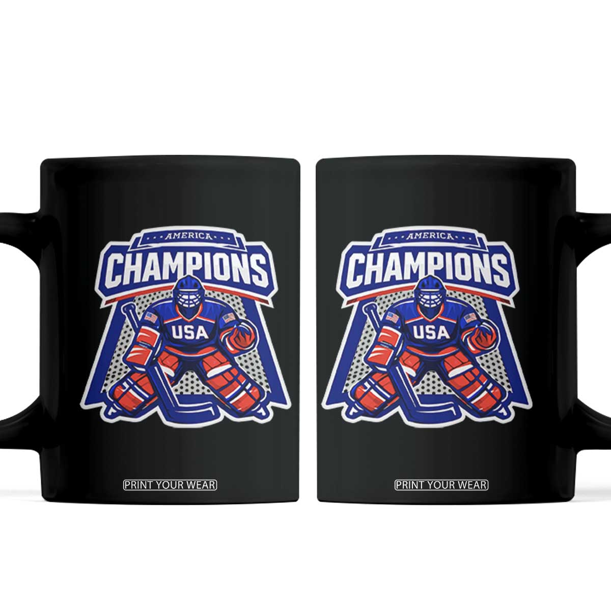 USA Ice Hockey Coffee Mug America Champions Patriotic Ice Hockey Team Fan TS10 Black Print Your Wear