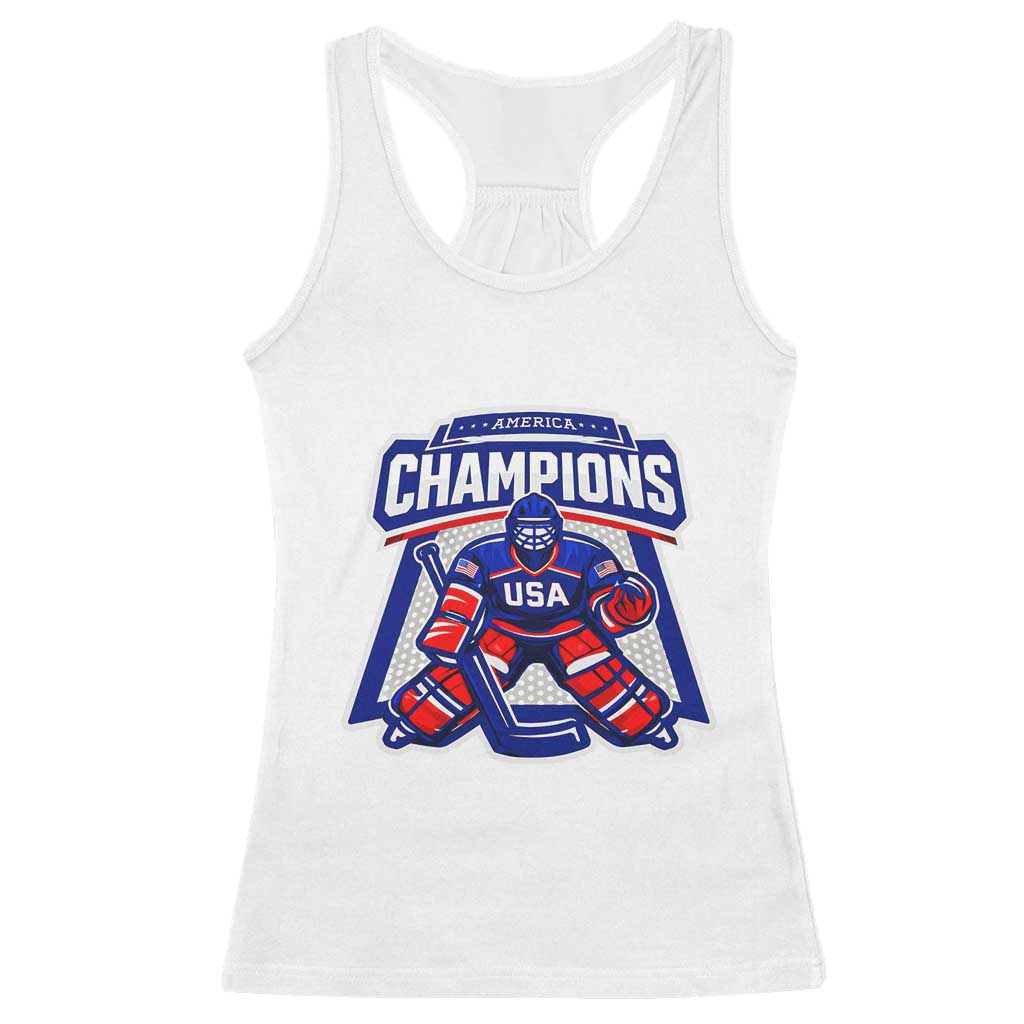 USA Ice Hockey Racerback Tank Top America Champions Patriotic Ice Hockey Team Fan TS10 White Print Your Wear