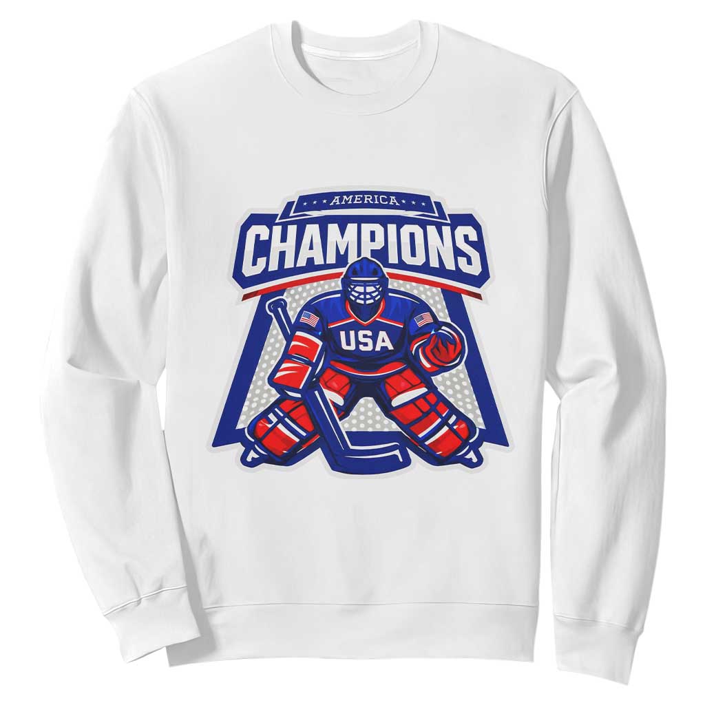 USA Ice Hockey Sweatshirt America Champions Patriotic Ice Hockey Team Fan TS10 White Print Your Wear
