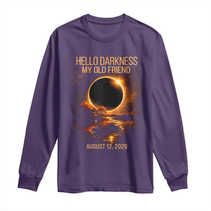 Solar Eclipse 2026 Long Sleeve Shirt Hello Darkness 12 August 2026 Totality Gift TS10 Purple Print Your Wear
