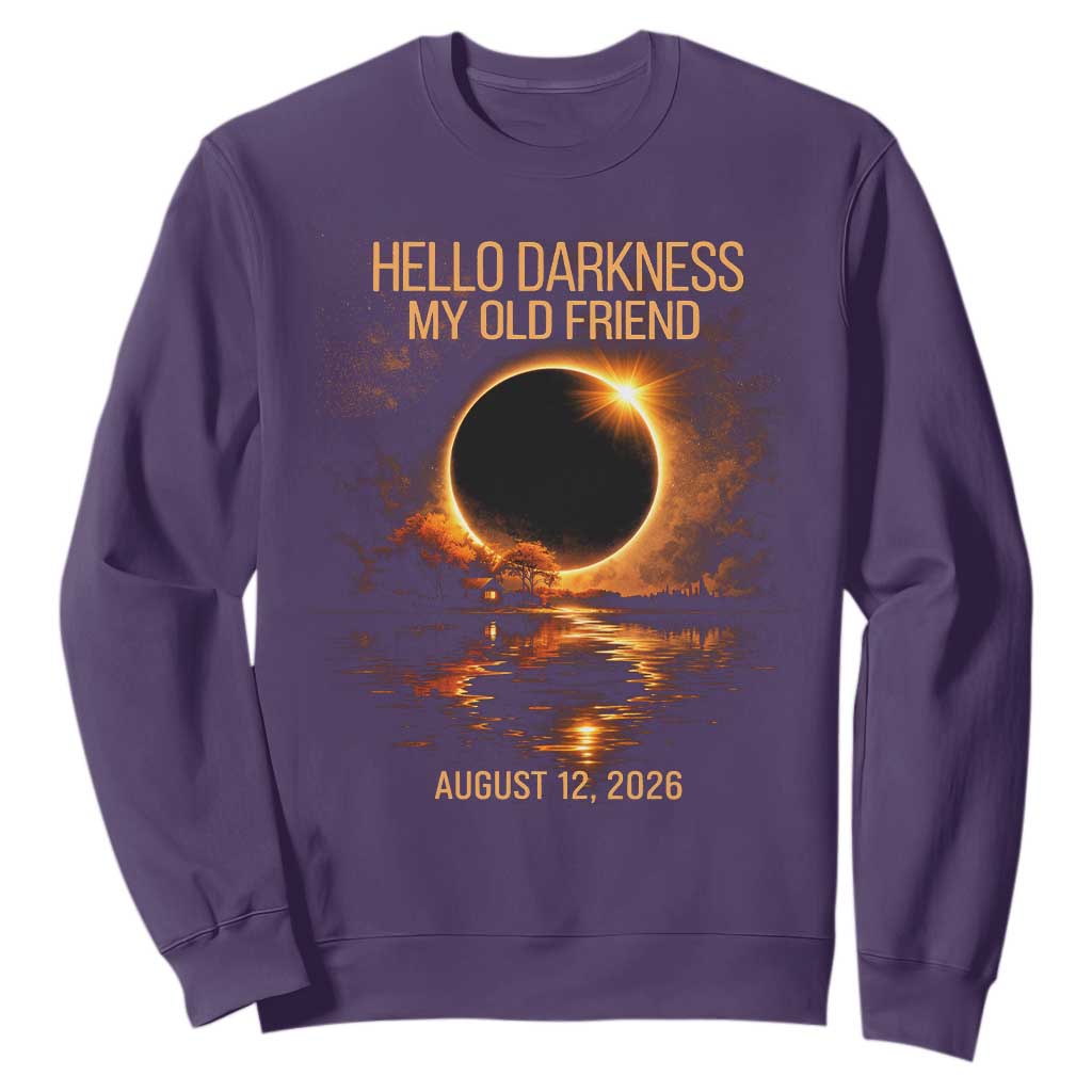 Solar Eclipse 2026 Sweatshirt Hello Darkness 12 August 2026 Totality Gift TS10 Purple Print Your Wear