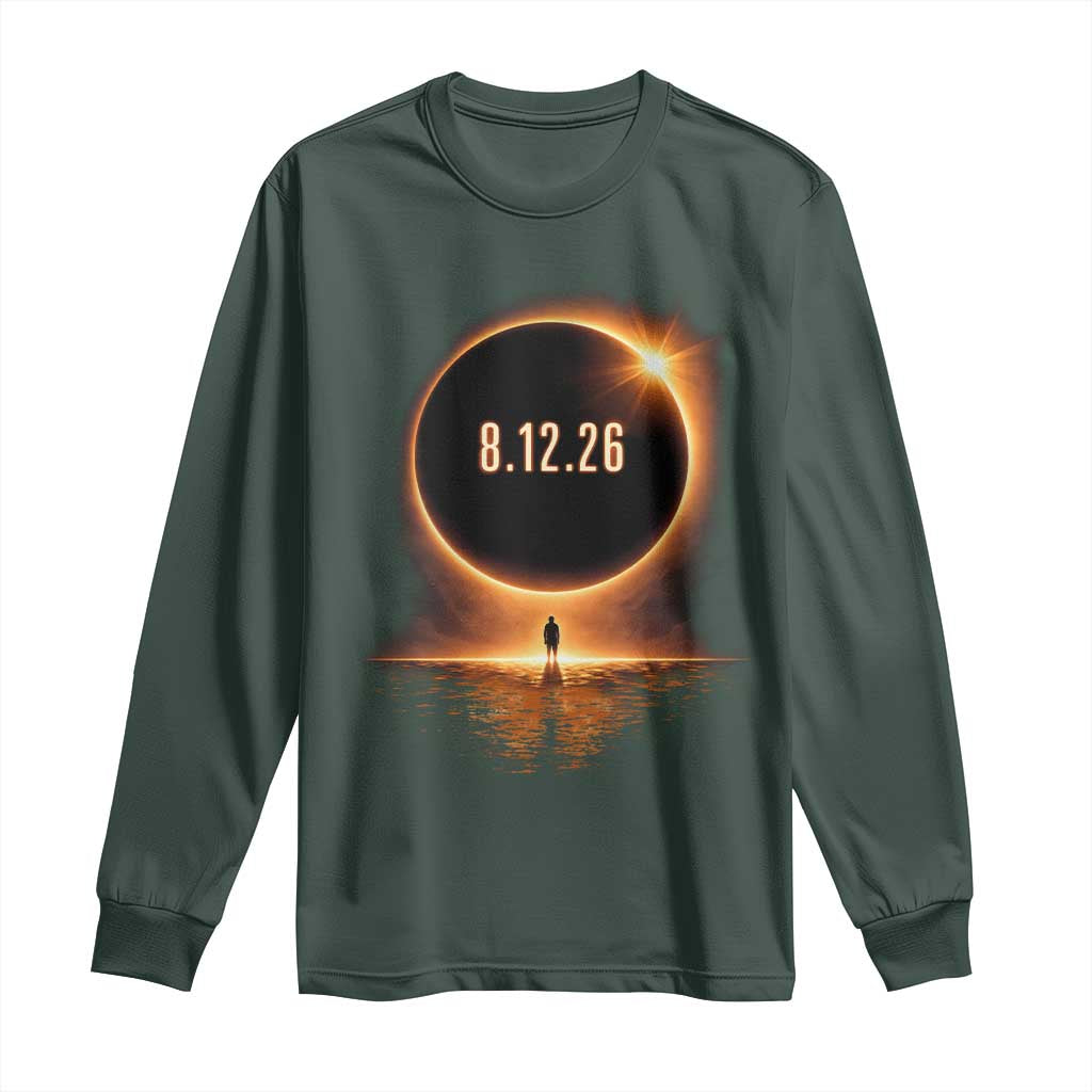 Total Solar Eclipse 2026 Long Sleeve Shirt August 12th Totality Gift TS10 Dark Forest Green Print Your Wear