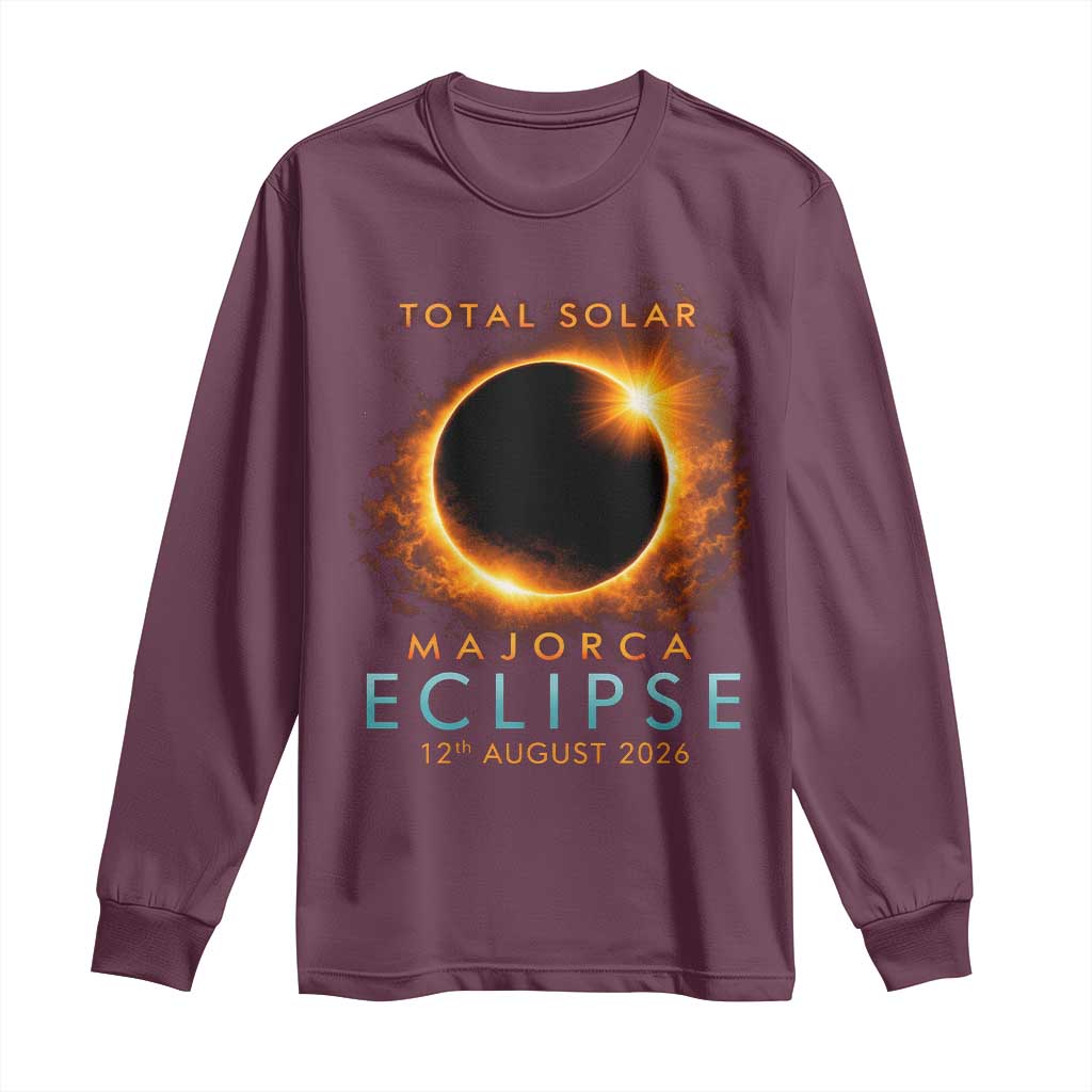 Total Solar Eclipse Long Sleeve Shirt 12th August 2026 Majorca Totality TS10 Maroon Print Your Wear