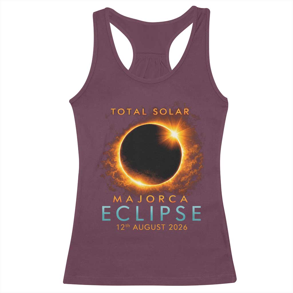 Total Solar Eclipse Racerback Tank Top 12th August 2026 Majorca Totality TS10 Maroon Print Your Wear