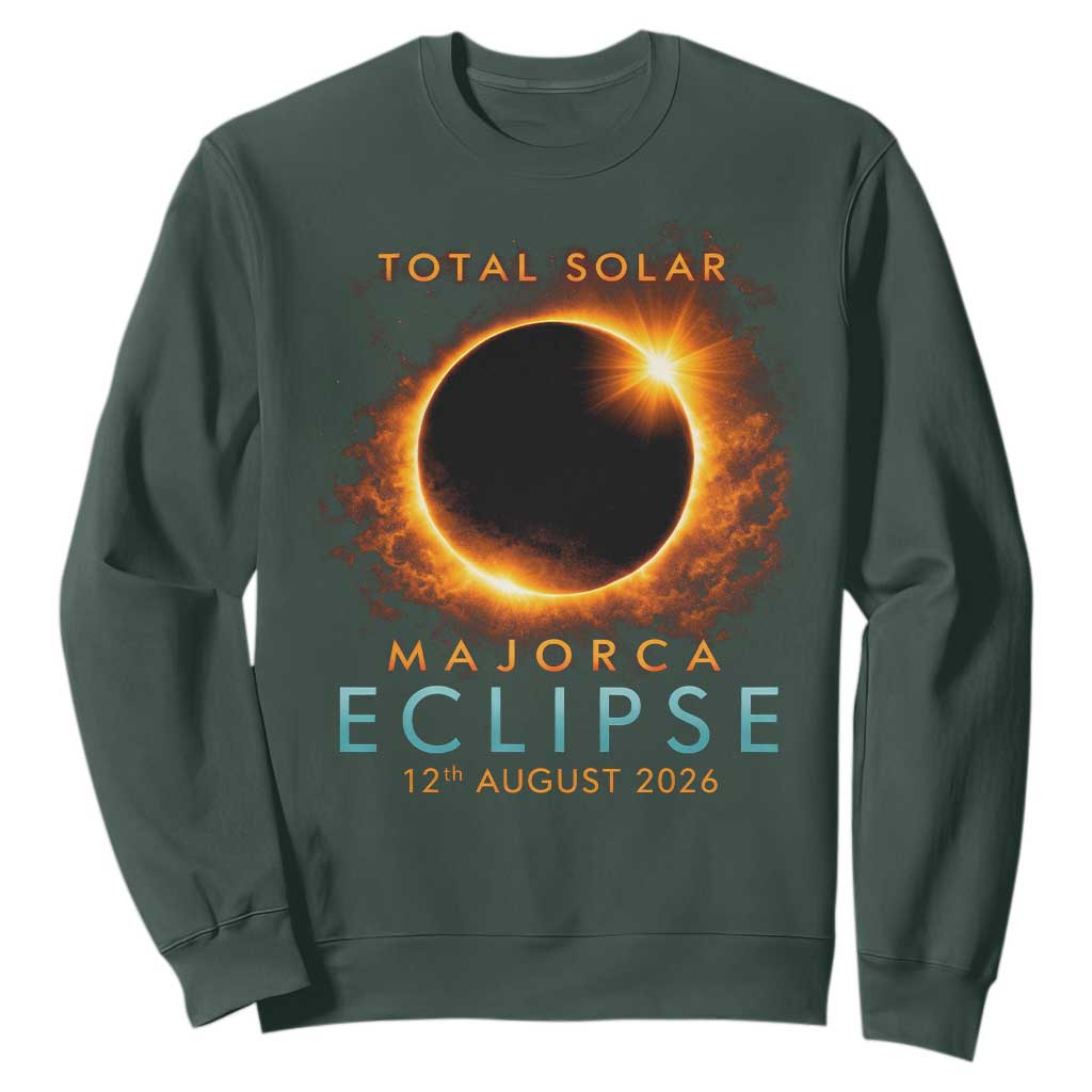 Total Solar Eclipse Sweatshirt 12th August 2026 Majorca Totality TS10 Dark Forest Green Print Your Wear