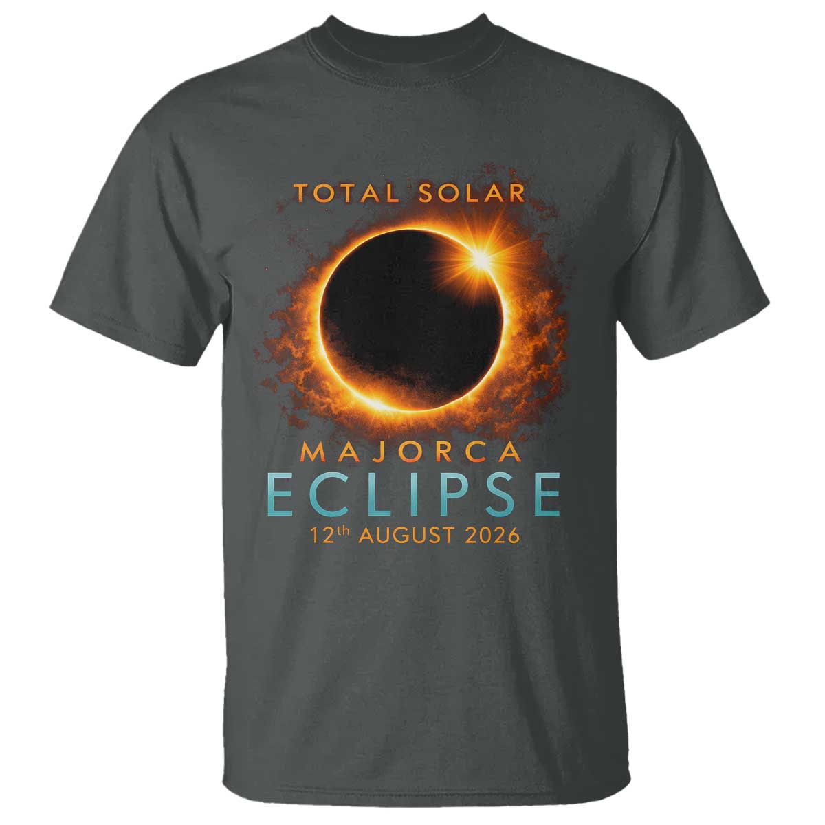 Total Solar Eclipse T Shirt 12th August 2026 Majorca Totality TS10 Dark Heather Print Your Wear