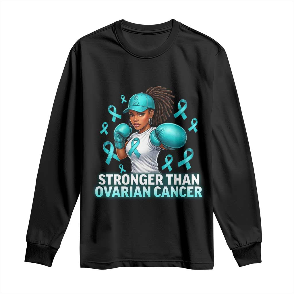Black Women Fight Ovarian Cancer Awareness Long Sleeve Shirt African American Teal Ribbon Support TS10 Black Print Your Wear