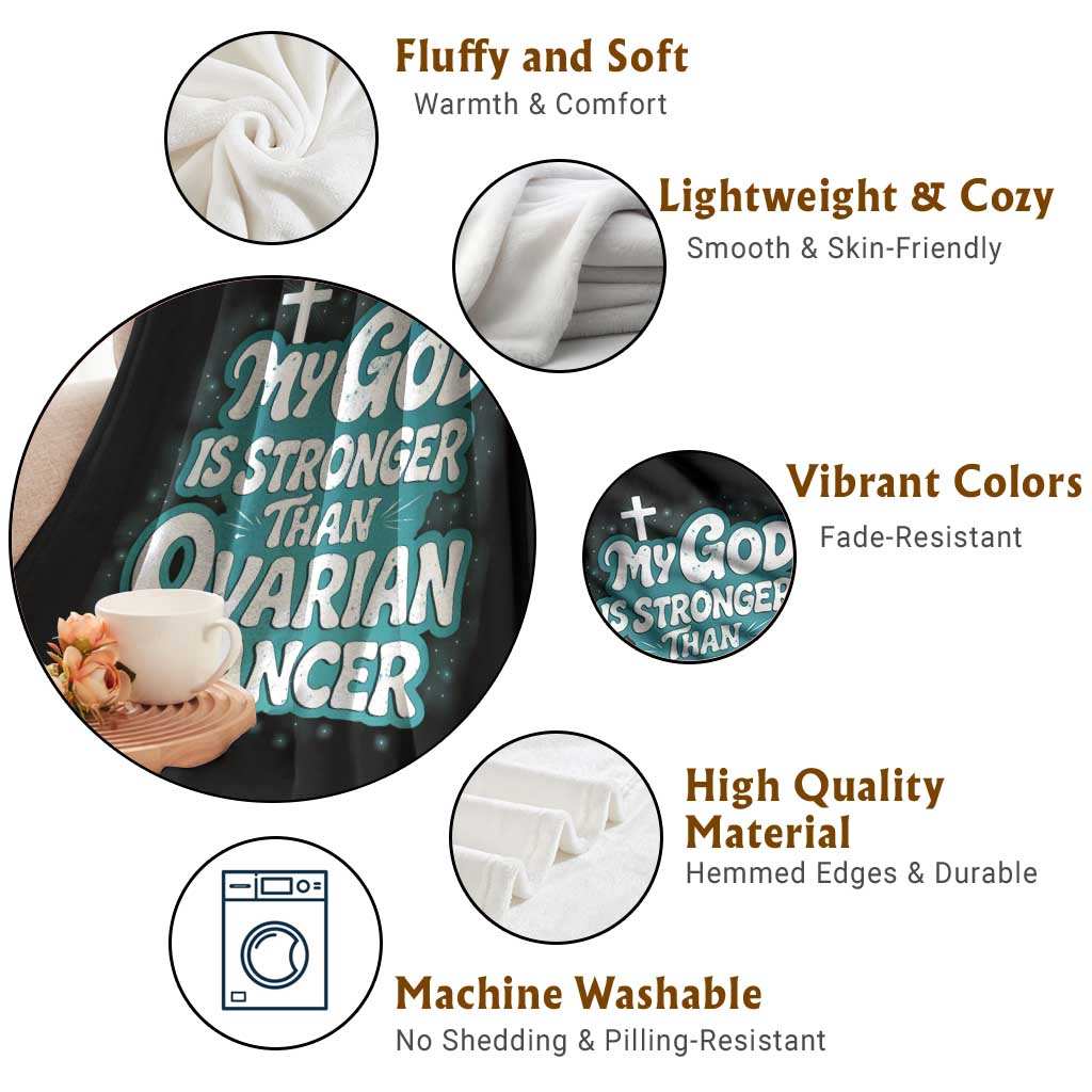 My God is Stronger Than Ovarian Cancer Throw Blanket TS10 Print Your Wear