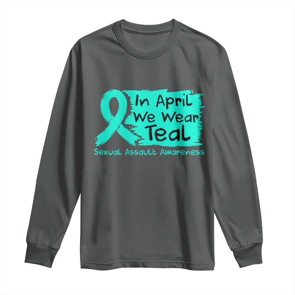 Sexual Assault Awareness Long Sleeve Shirt In April We Wear Teal TS10 Dark Heather Print Your Wear