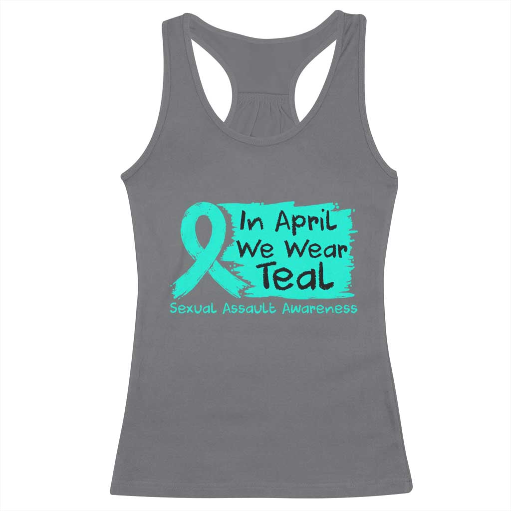 Sexual Assault Awareness Racerback Tank Top In April We Wear Teal TS10 Charcoal Print Your Wear