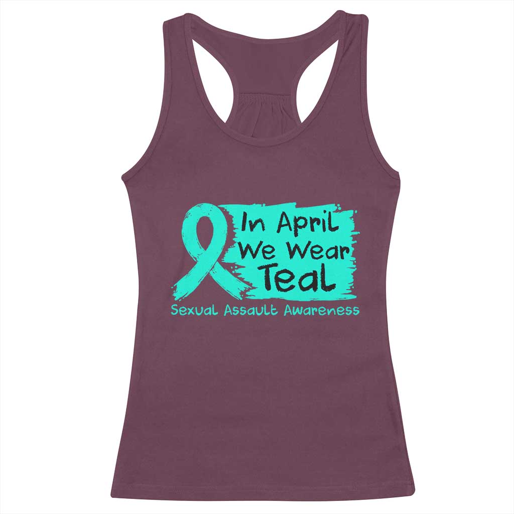 Sexual Assault Awareness Racerback Tank Top In April We Wear Teal TS10 Maroon Print Your Wear