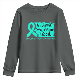 Sexual Assault Awareness Youth Sweatshirt In April We Wear Teal TS10 Dark Heather Print Your Wear