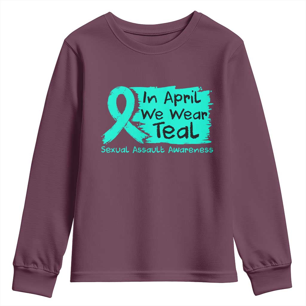 Sexual Assault Awareness Youth Sweatshirt In April We Wear Teal TS10 Maroon Print Your Wear