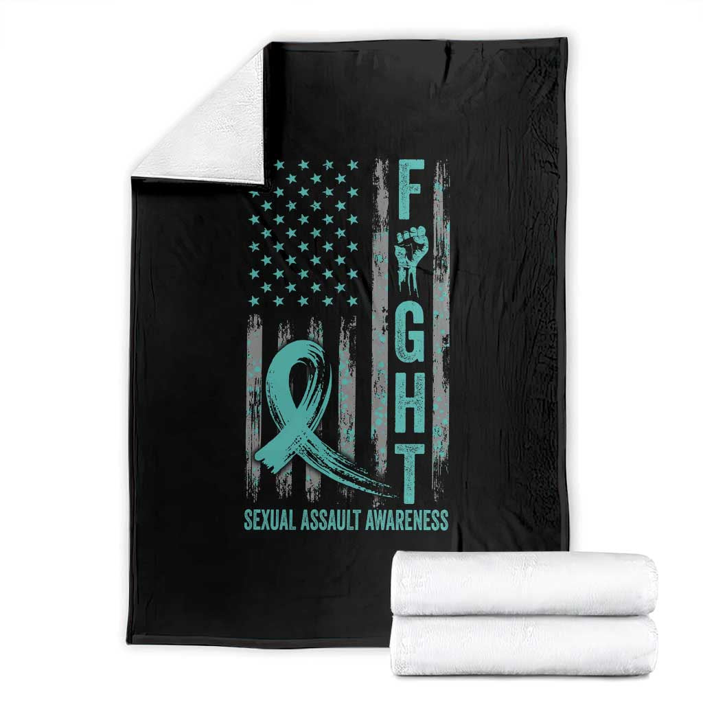 Sexual Assault Awareness Throw Blanket Fight Cancer American Flag Teal Ribbon TS10 Black Print Your Wear