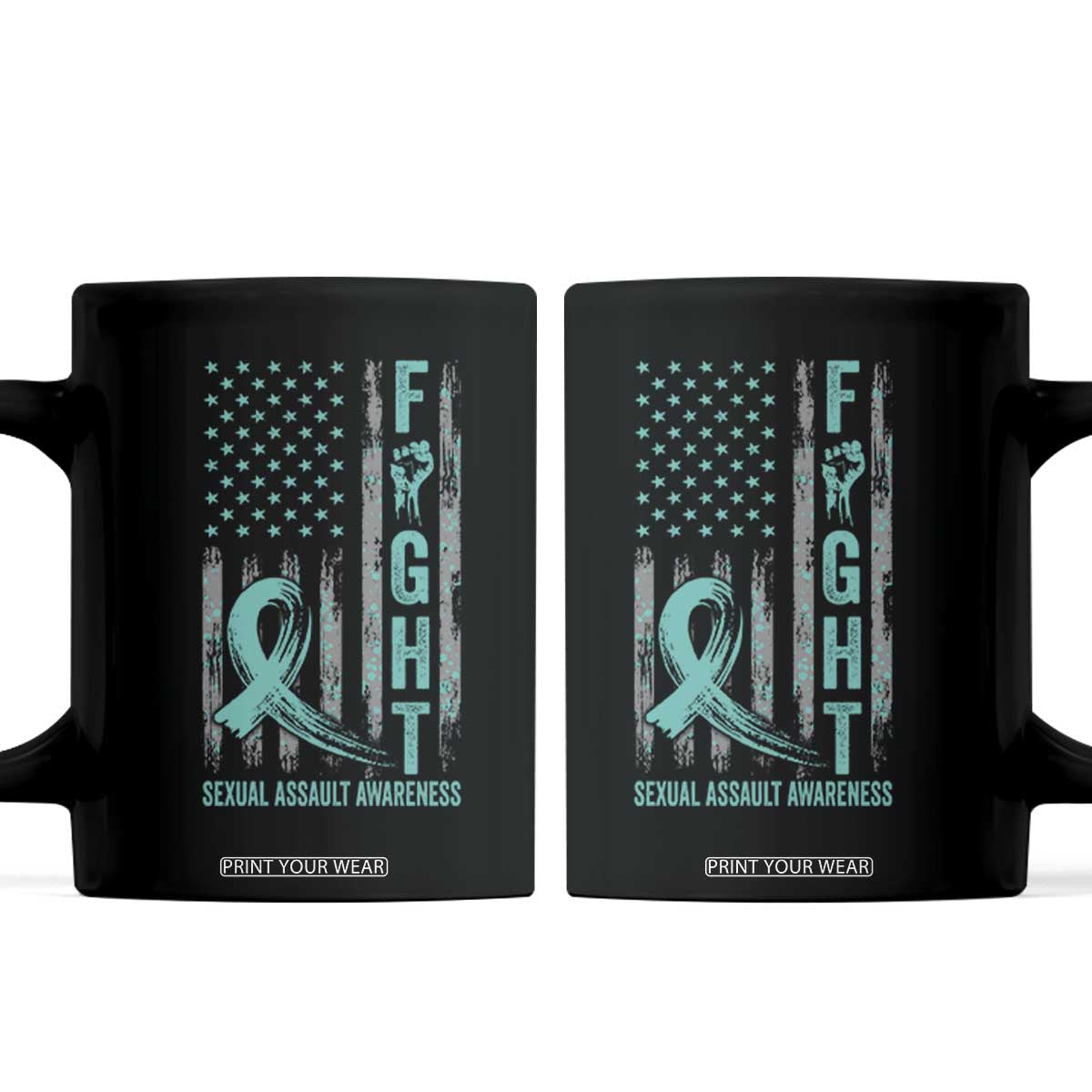 Sexual Assault Awareness Coffee Mug Fight Cancer American Flag Teal Ribbon TS10 Black Print Your Wear