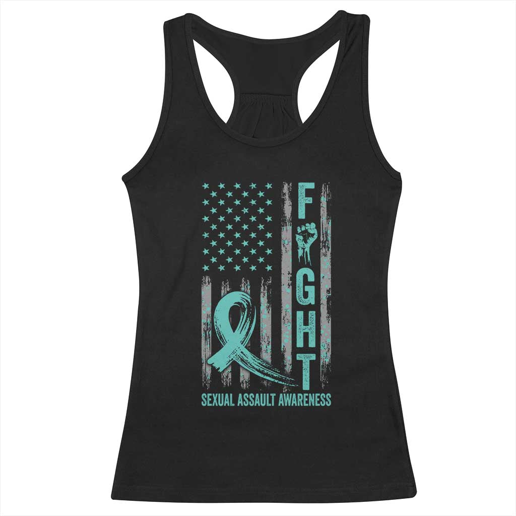 Sexual Assault Awareness Racerback Tank Top Fight Cancer American Flag Teal Ribbon TS10 Black Print Your Wear