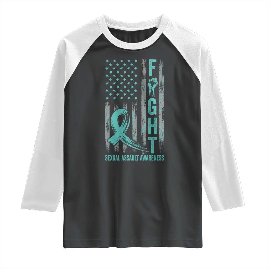 Sexual Assault Awareness Raglan Shirt Fight Cancer American Flag Teal Ribbon TS10 Black White Print Your Wear