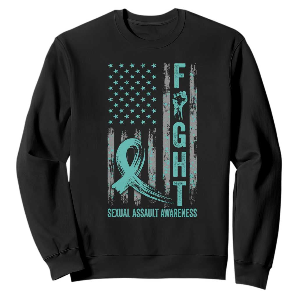 Sexual Assault Awareness Sweatshirt Fight Cancer American Flag Teal Ribbon TS10 Black Print Your Wear