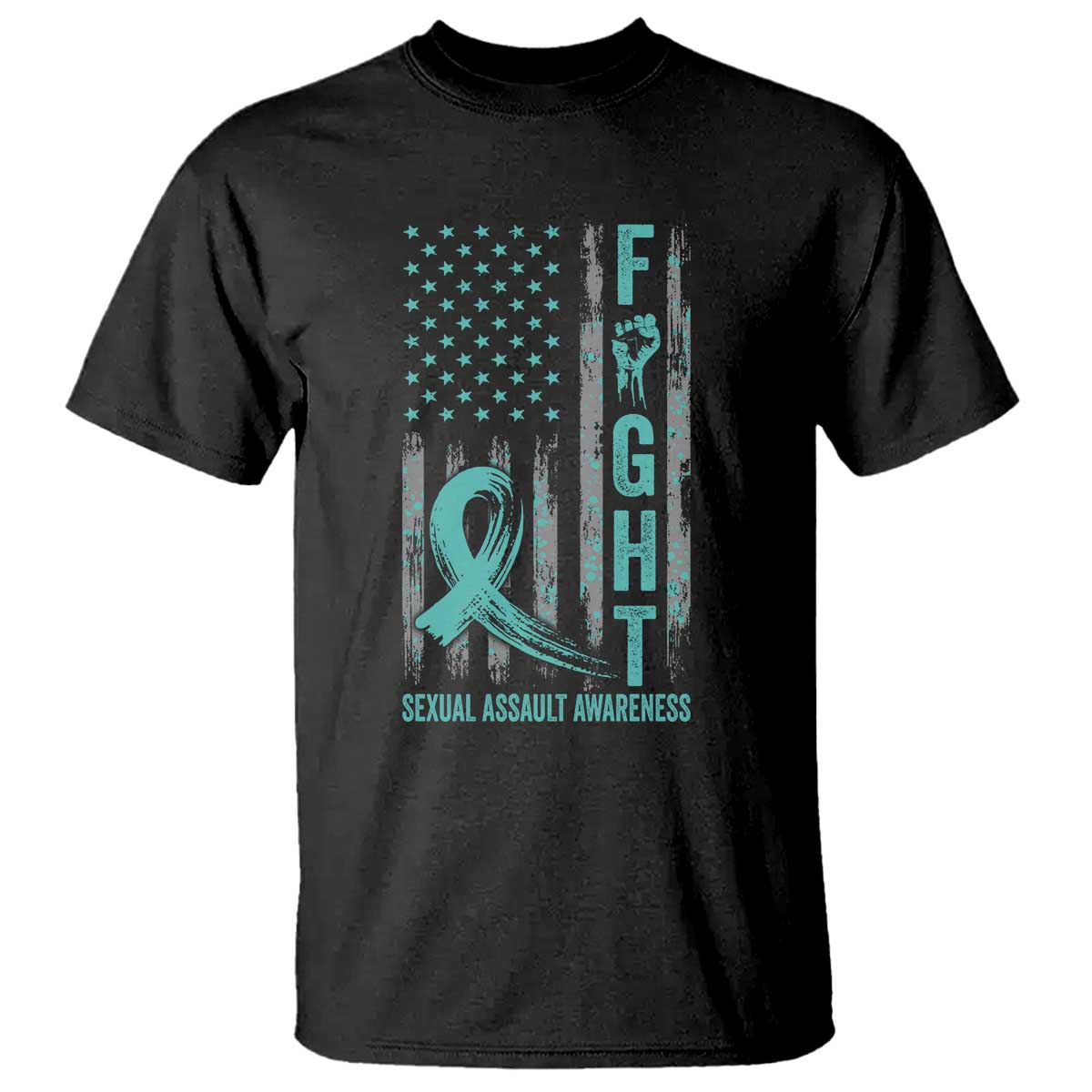 Sexual Assault Awareness T Shirt Fight Cancer American Flag Teal Ribbon TS10 Black Print Your Wear
