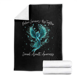 Sexual Assault Awareness Throw Blanket Phoenix Bird Reborn Rising Born Again Firebird Teal Ribbon TS10 Black Print Your Wear