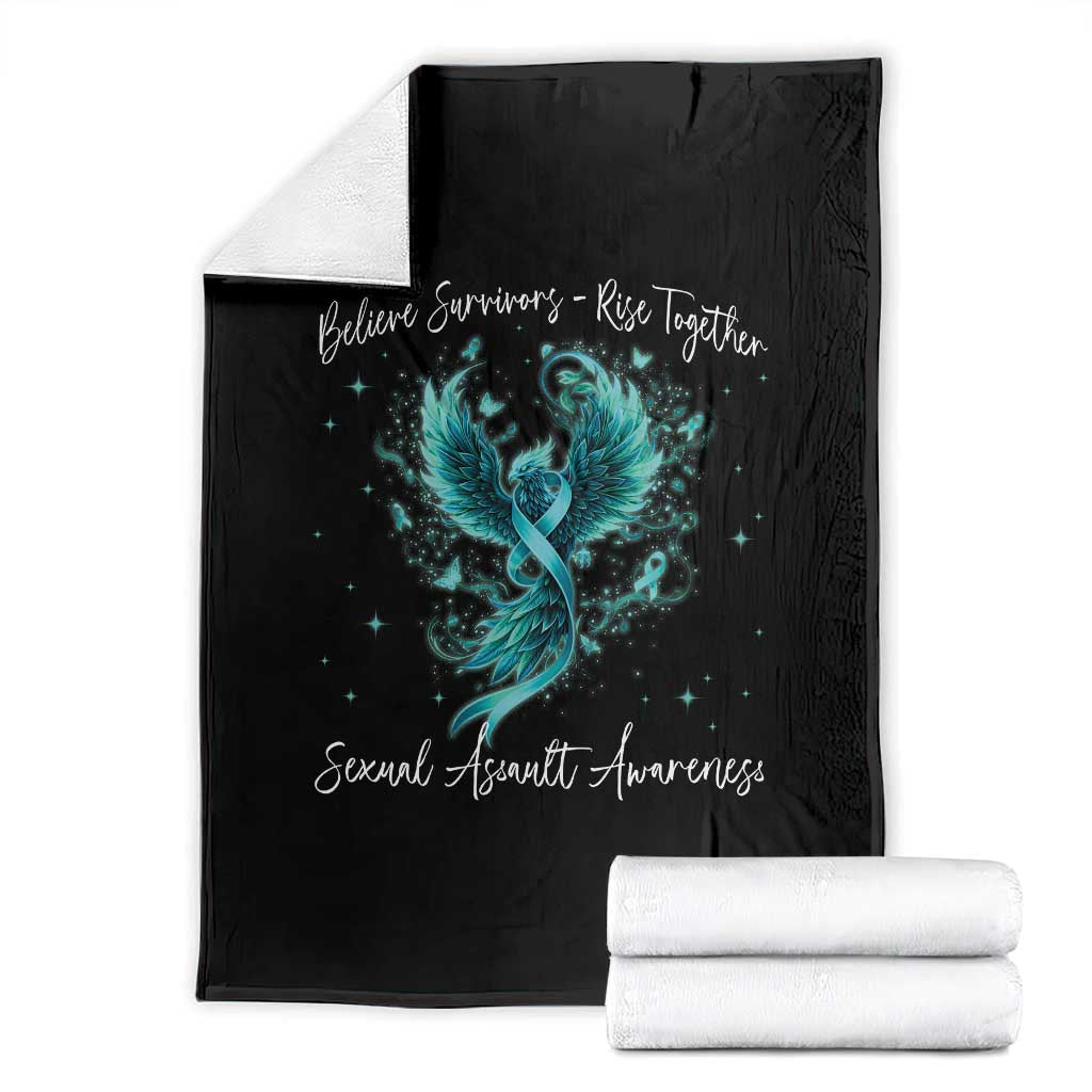 Sexual Assault Awareness Throw Blanket Phoenix Bird Reborn Rising Born Again Firebird Teal Ribbon TS10 Black Print Your Wear