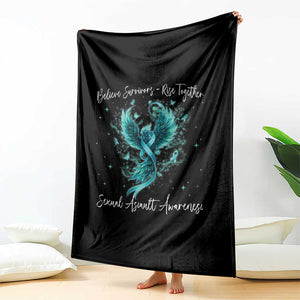 Sexual Assault Awareness Throw Blanket Phoenix Bird Reborn Rising Born Again Firebird Teal Ribbon TS10 Print Your Wear