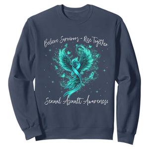 Sexual Assault Awareness Sweatshirt Phoenix Bird Reborn Rising Born Again Firebird Teal Ribbon TS10 Navy Print Your Wear