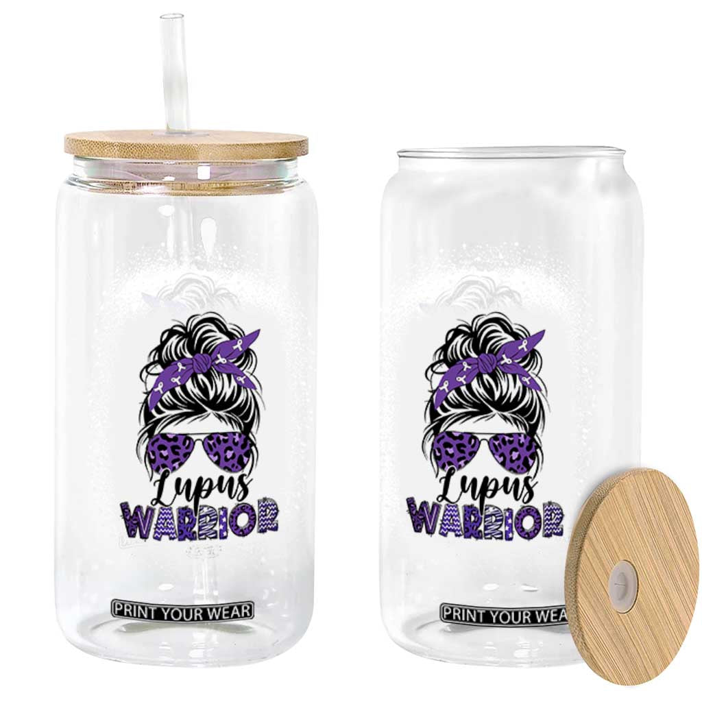 Lupus Warrior Glass Can Purple Ribbon Messy Bun Women TS10 Print Your Wear