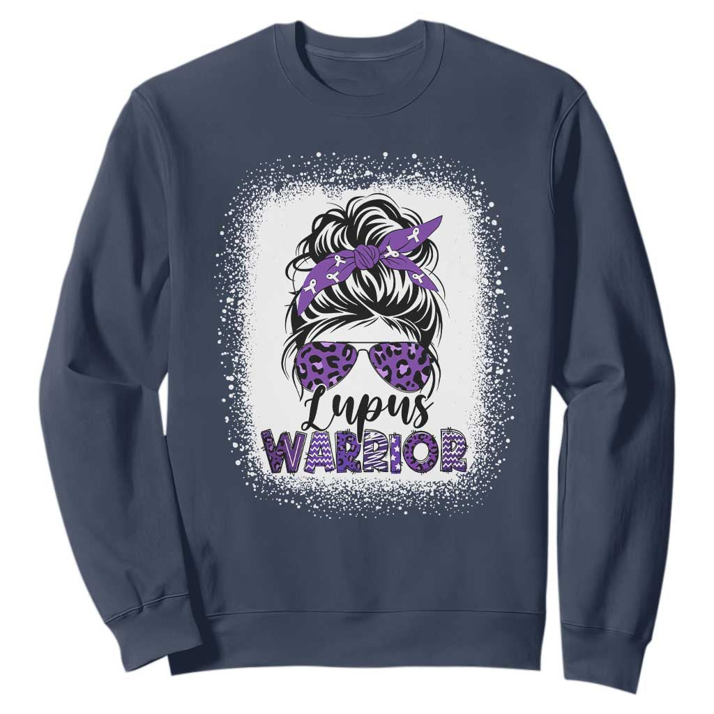 Lupus Warrior Sweatshirt Purple Ribbon Messy Bun Women TS10 Navy Print Your Wear