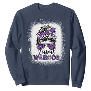 Lupus Warrior Sweatshirt Purple Ribbon Messy Bun Women TS10 Navy Print Your Wear