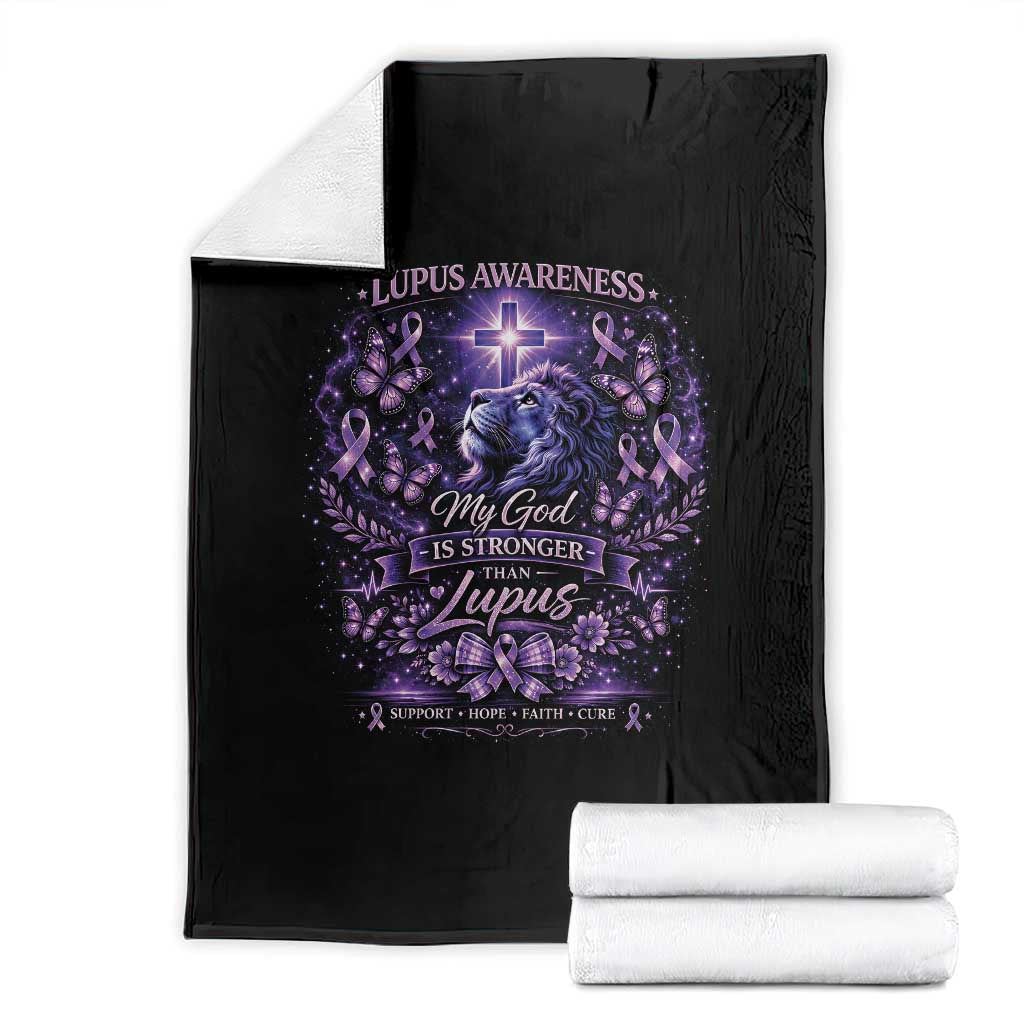 Lupus Awareness Throw Blanket Lion Purple Ribbon My God Is Stronger Than Lupus TS10 Black Print Your Wear