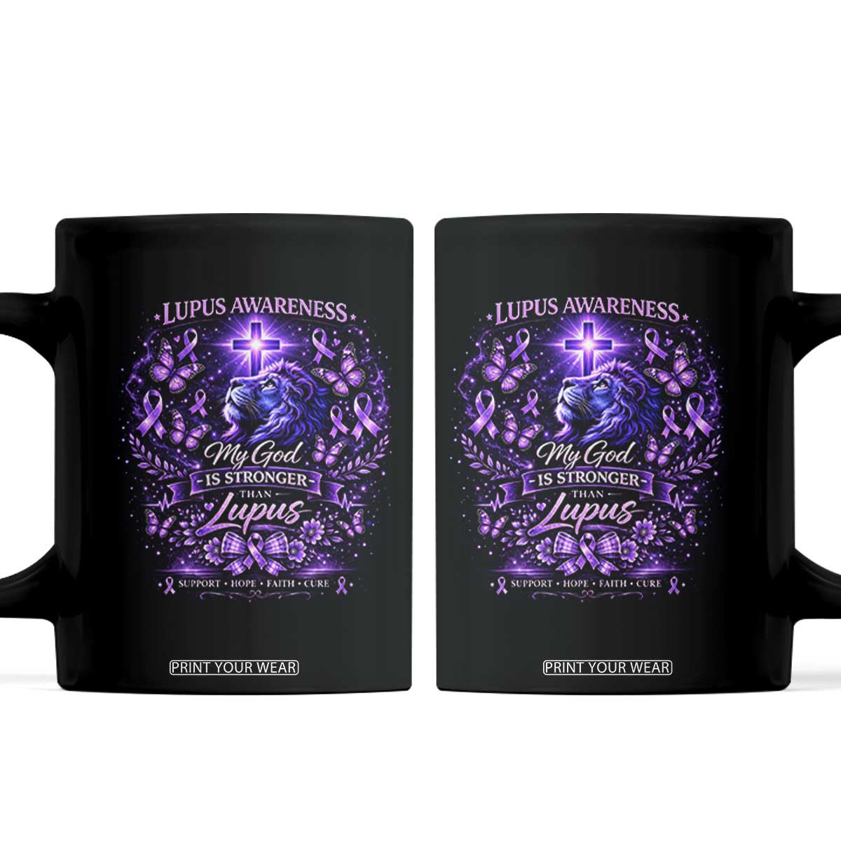 Lupus Awareness Coffee Mug Lion Purple Ribbon My God Is Stronger Than Lupus TS10 Black Print Your Wear
