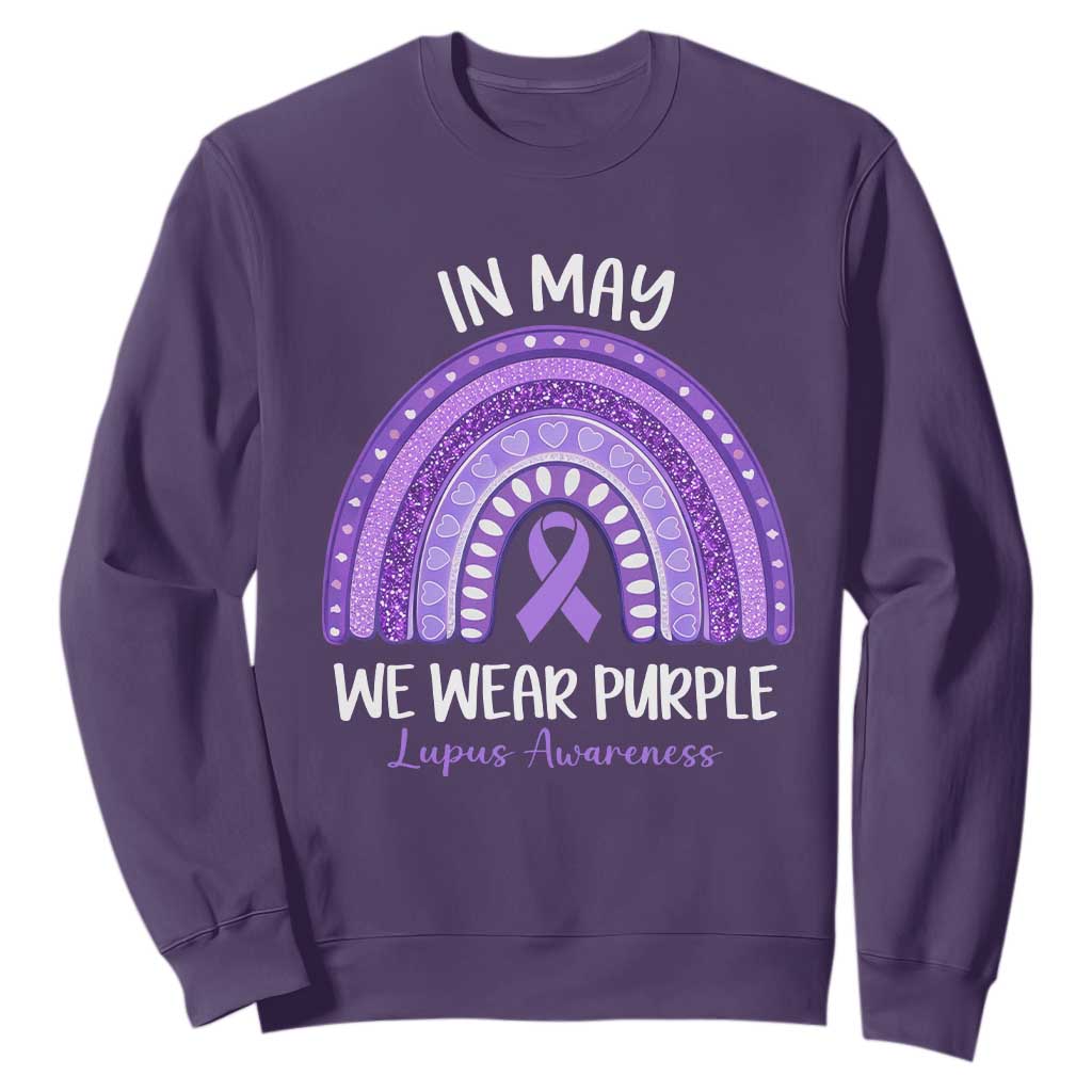 Lupus Awareness Sweatshirt In May We Wear Purple Ribbon Rainbow TS10 Purple Print Your Wear