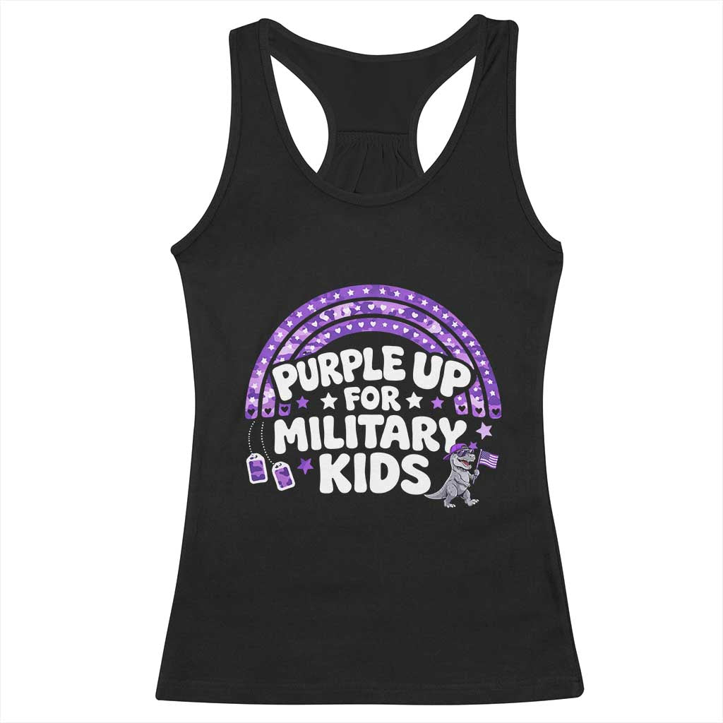 Purple Up For Military Kids Racerback Tank Top Cute Dino Dinosaur Proud Military Child Rainbow TS10 Black Print Your Wear