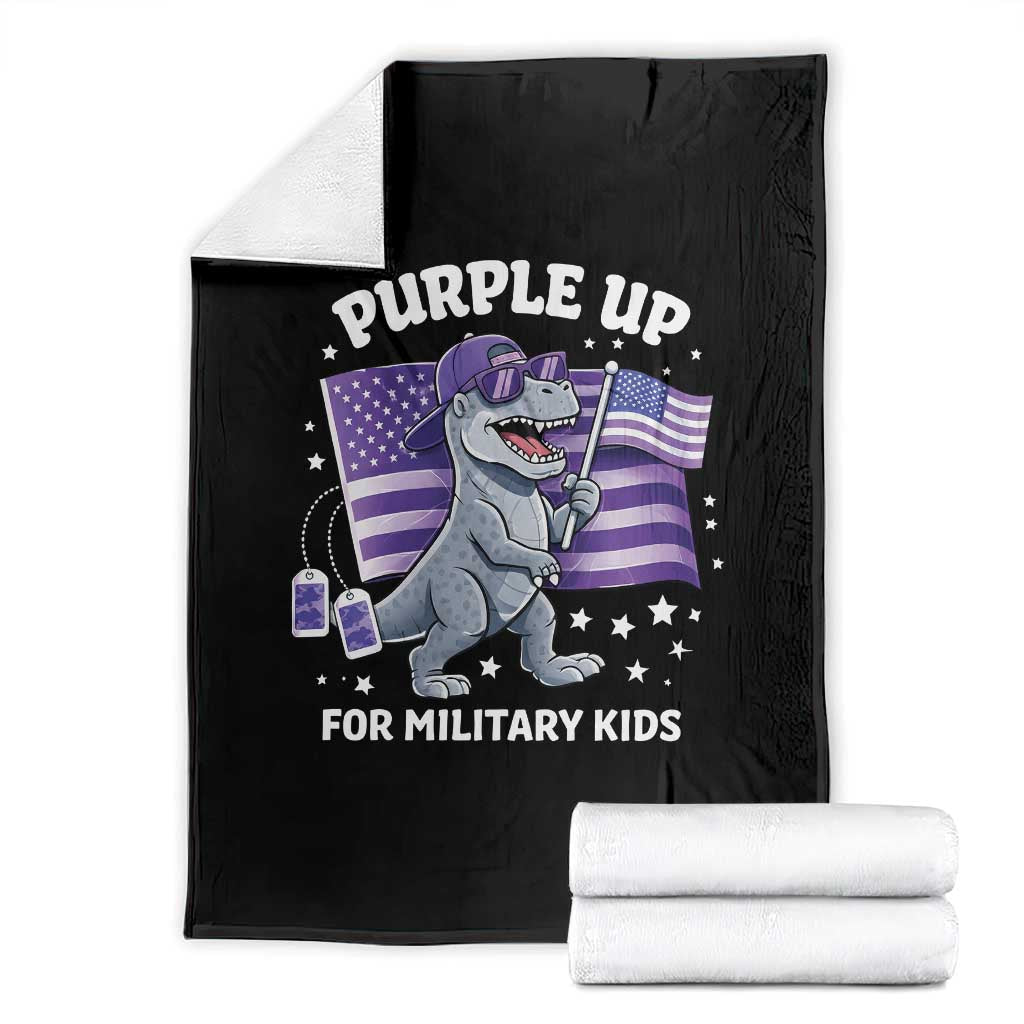 Dinosaur Military Kids Throw Blanket Purple Up For Military Child Month Patriotic USA Flag TS10 Black Print Your Wear