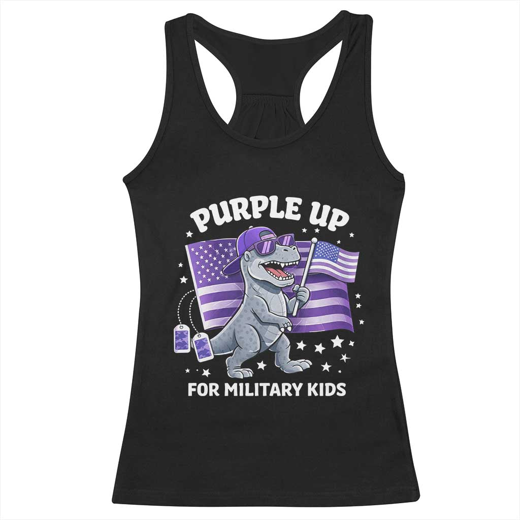 Dinosaur Military Kids Racerback Tank Top Purple Up For Military Child Month Patriotic USA Flag TS10 Black Print Your Wear