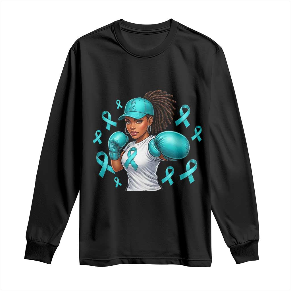 Black Women Fight Sexual Assault Awareness Long Sleeve Shirt African American Teal Ribbon Support TS10 Black Print Your Wear