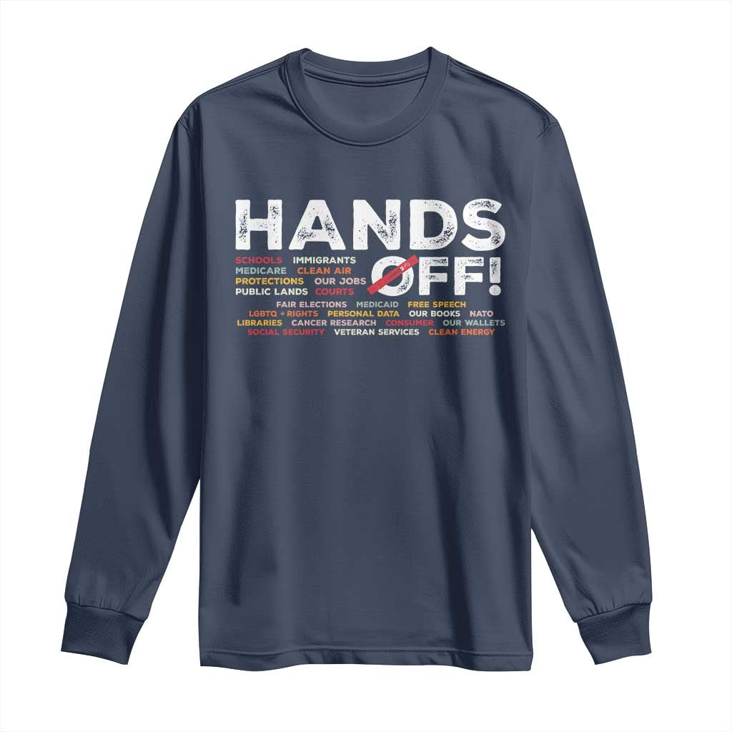 Hands Off Long Sleeve Shirt Social Security And Medicare Protest TS10 Navy Print Your Wear