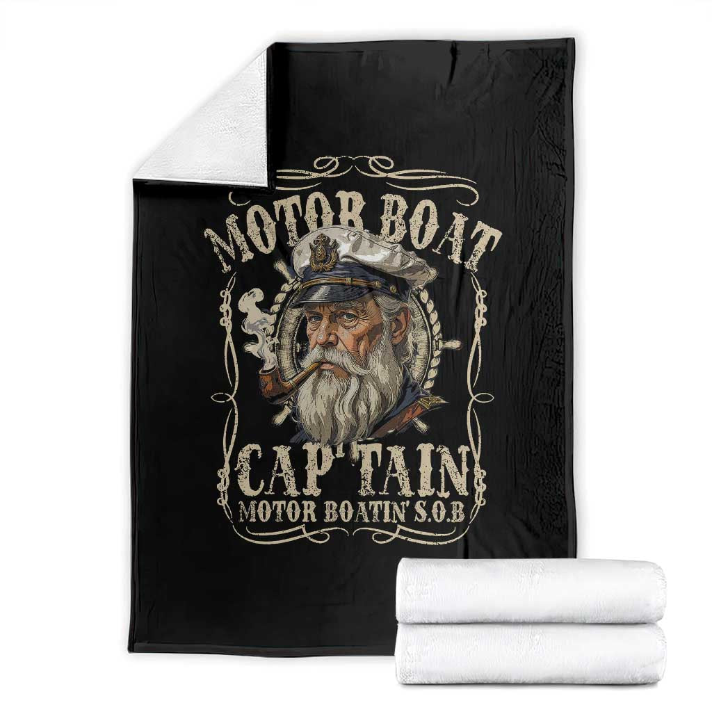 Motor Boat Captain Throw Blanket Funny Pontoon Boating Motor Boatin Lake TS10 Black Print Your Wear
