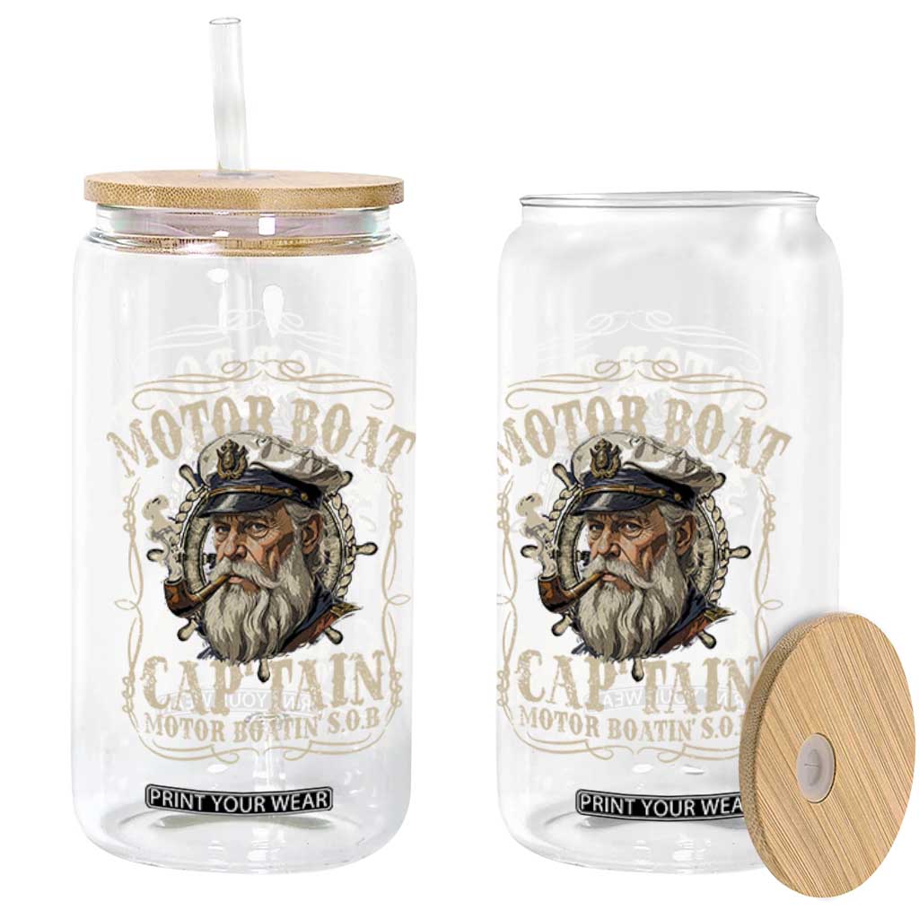 Motor Boat Captain Glass Can Funny Pontoon Boating Motor Boatin Lake TS10 Print Your Wear