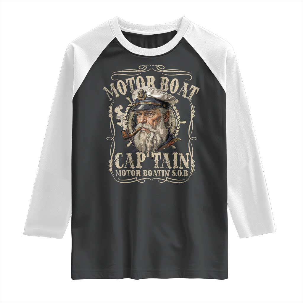 Motor Boat Captain Raglan Shirt Funny Pontoon Boating Motor Boatin Lake TS10 Black White Print Your Wear