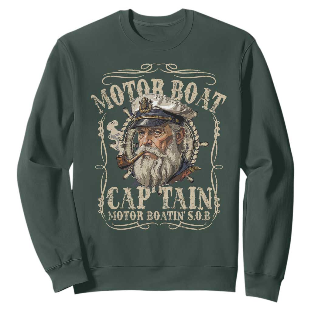 Motor Boat Captain Sweatshirt Funny Pontoon Boating Motor Boatin Lake TS10 Dark Forest Green Print Your Wear