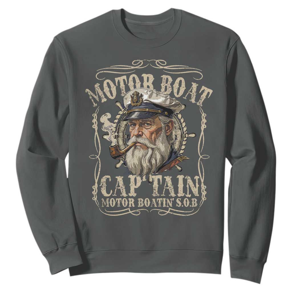 Motor Boat Captain Sweatshirt Funny Pontoon Boating Motor Boatin Lake TS10 Dark Heather Print Your Wear