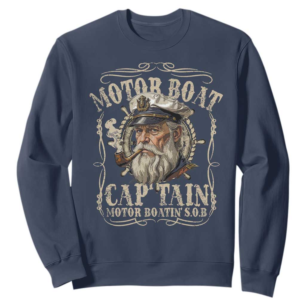 Motor Boat Captain Sweatshirt Funny Pontoon Boating Motor Boatin Lake TS10 Navy Print Your Wear
