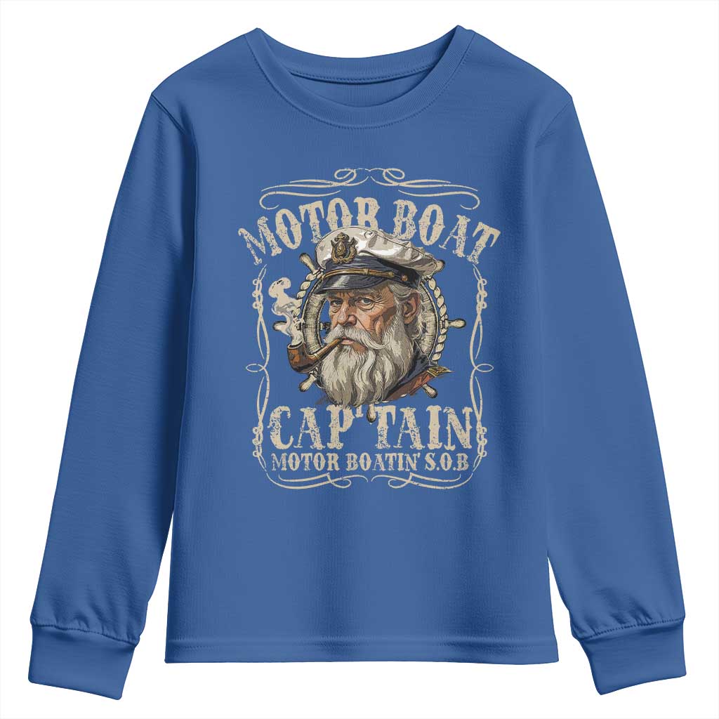 Motor Boat Captain Youth Sweatshirt Funny Pontoon Boating Motor Boatin Lake TS10 Royal Blue Print Your Wear