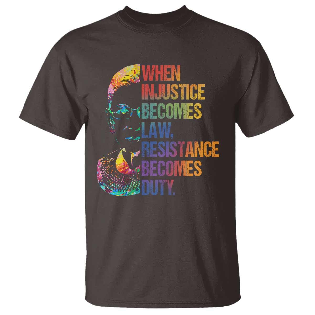 Notorious RBG T Shirt When Injustice Becomes Law Resistance Becomes Duty TS10 Dark Chocolate Print Your Wear