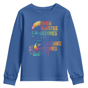 Notorious RBG Youth Sweatshirt When Injustice Becomes Law Resistance Becomes Duty TS10 Royal Blue Print Your Wear