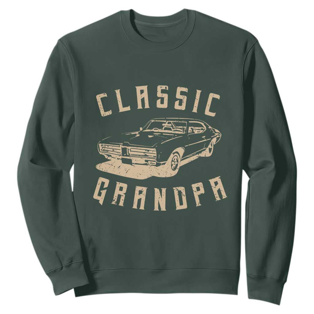 Funny Grandpa Classic Car Graphic Sweatshirt TS10 Dark Forest Green Print Your Wear