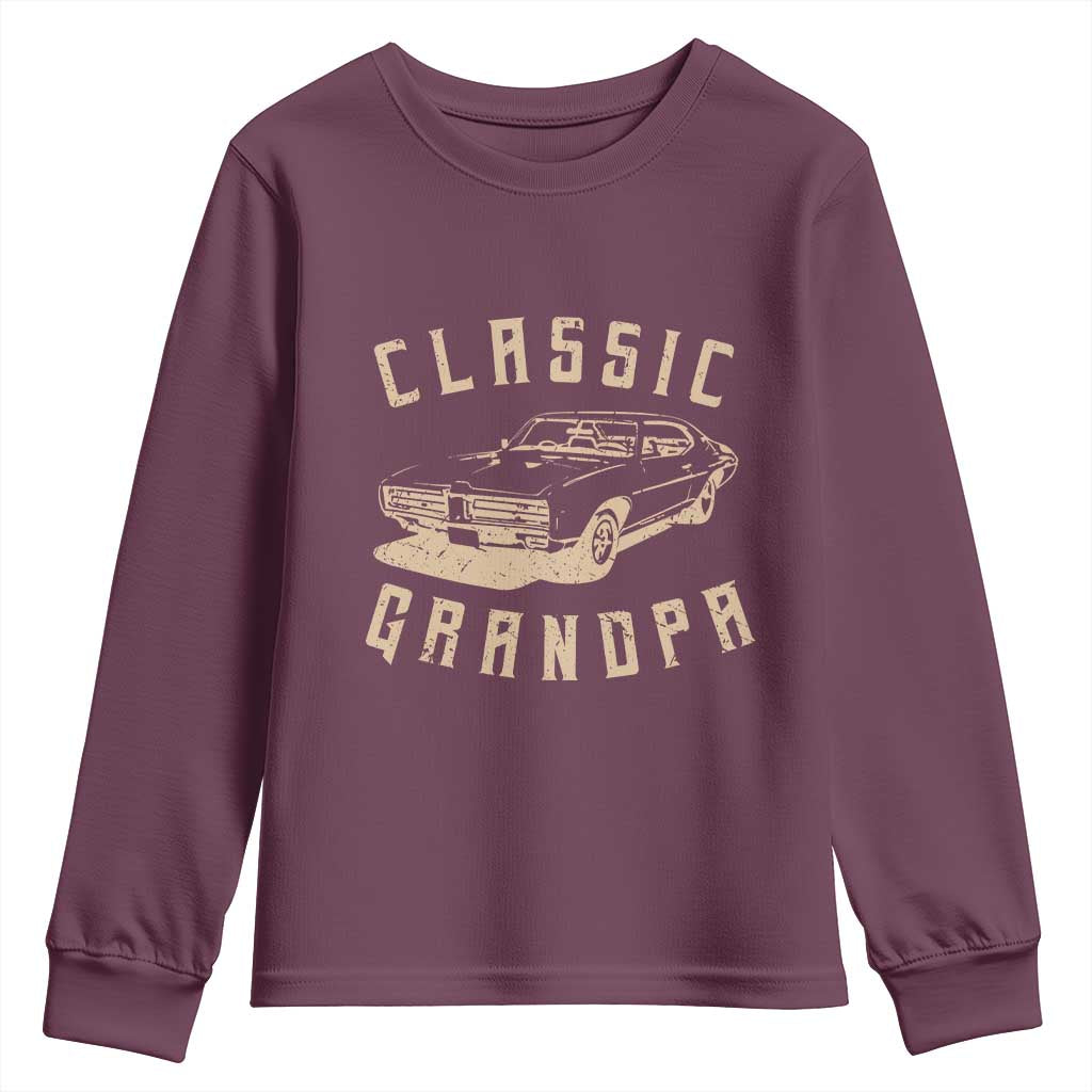 Funny Grandpa Classic Car Graphic Youth Sweatshirt TS10 Maroon Print Your Wear